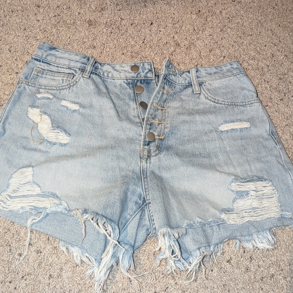 Altar'd State Frayed Light Blue Jean Shorts DENIM DISTRESSED LARGE L 10/12